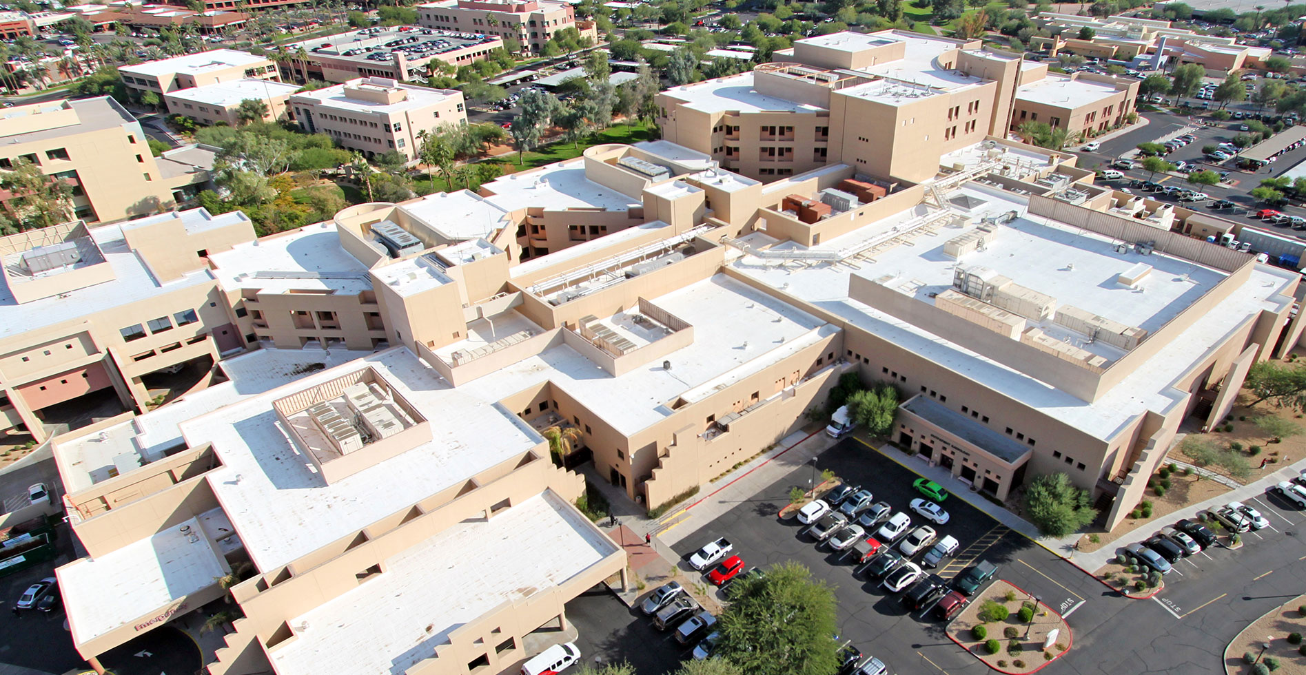 SPF commercial roof installation by CentiMark on a hospital