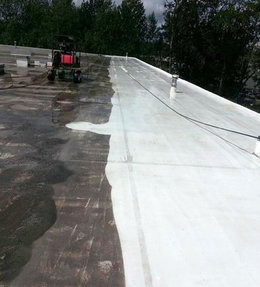 commercial roofing pressure washing before and after by CentiMark