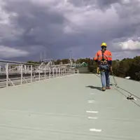 a person walking on roof