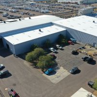birds eye view of white commercial roof